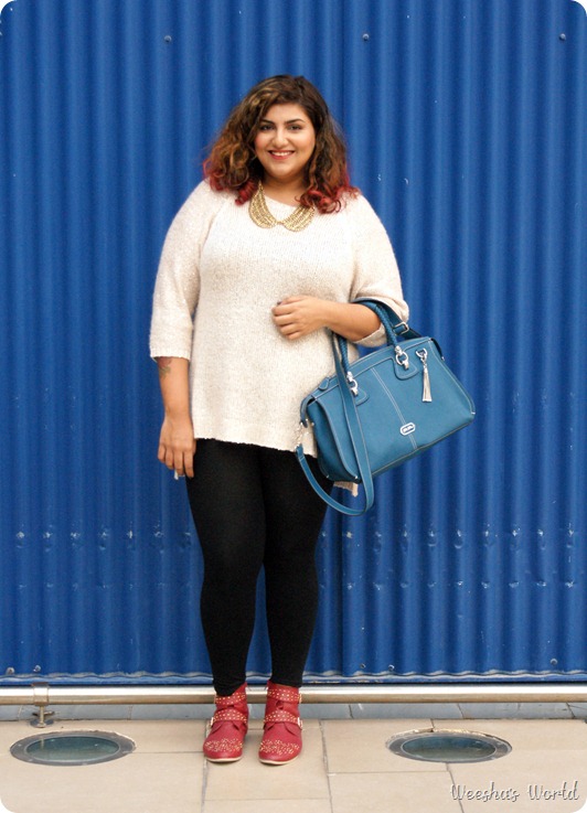 Weesha outfit studded boots from new look, sequin sweater from h & m, gold collar necklack from new look, folli follie bag
