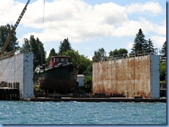 5090 Michigan - Sault Sainte Marie, MI - St Marys River - Soo Locks Boat Tours -boat in dry dock on U.S. side to have hull inspected by Coast Guards 5090 Michigan - Sault Sainte Marie, MI - St Marys River - Soo Locks Boat Tours -boat in dry dock on U.S. side to have hull inspected by Coast Guards