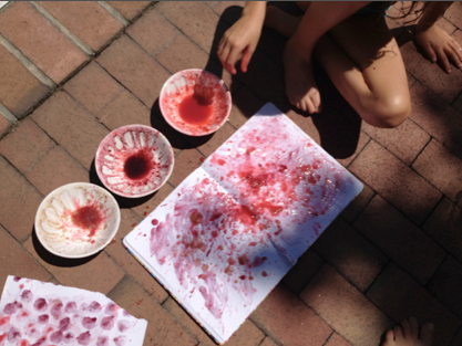 We used a brush, our fingers, and an actual blackberry for painting. (Fingers were the favorite.) My daughter created some beautiful masterpieces.