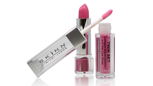 Skinn Cosmetics Twin Set- Collagen Boost Lipstick and Wet Gloss in Pink Tulip