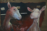 Geiten op stal - 26 x 35 cm - olieverf op hout