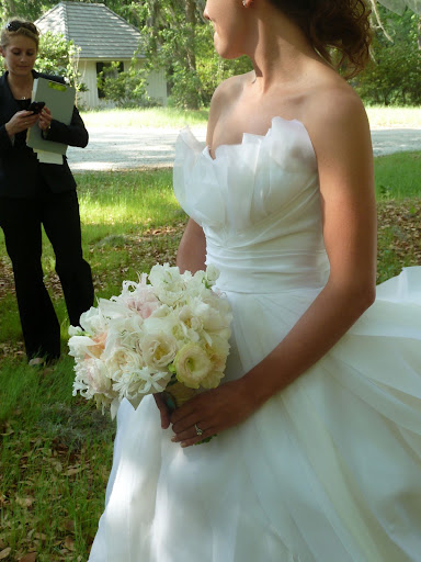Carol Hannah made Katy's dress. The soft bouquet really set off the crisp white hue of the gown.