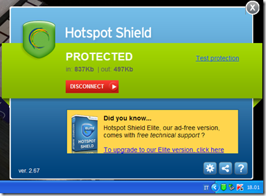 Hotspot Shield Free attivo connessione internet protetta e anonima