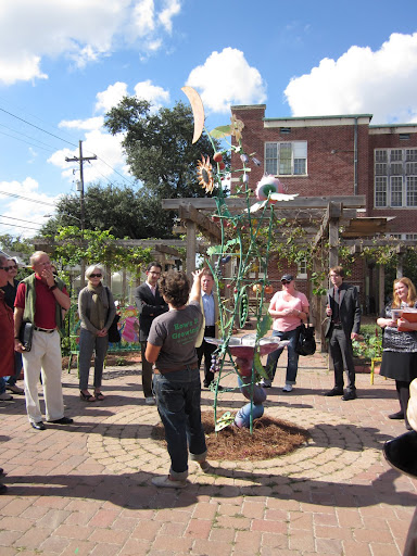 Sculptures by local artists incorporate design elements suggested by the students.
