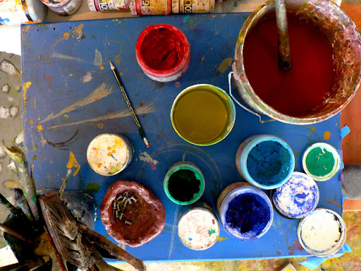 These bold colors are signature elements of Booth's paintings.