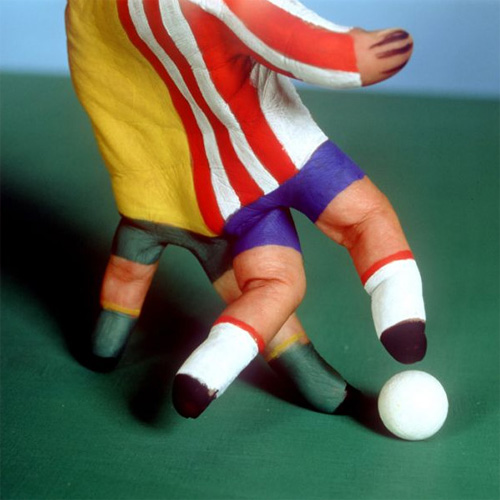 Painting on hand of Conductor, Athletes, Footballers, Goalkeeper, Weight-Lifter, Canoeist, Rooster, Peacock and Pianist