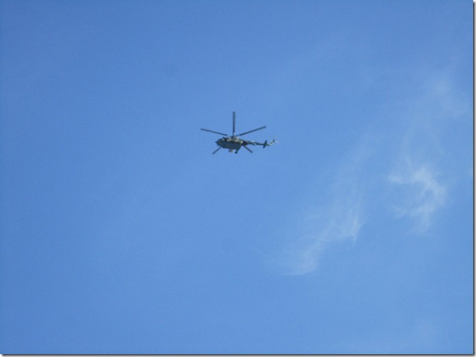 Helicopter in the sky over the stadium