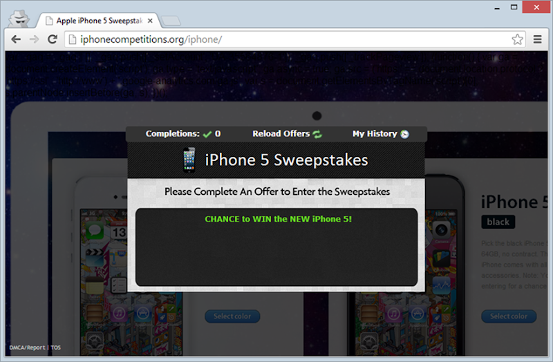 iPhone sweepstakes page