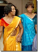 Tennis players Serena Williams and her sister Venus Williams pose in traditional Indian saris during a function on the eve of the WTA Bangalore Open Championship 2008 in Bangalore.