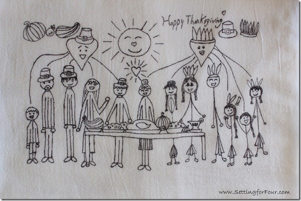 Turn Children's Art Into Thanksgiving Tea Towels from Setting for Four #Tea Towel #DIY #Thanksgiving #Kids Art