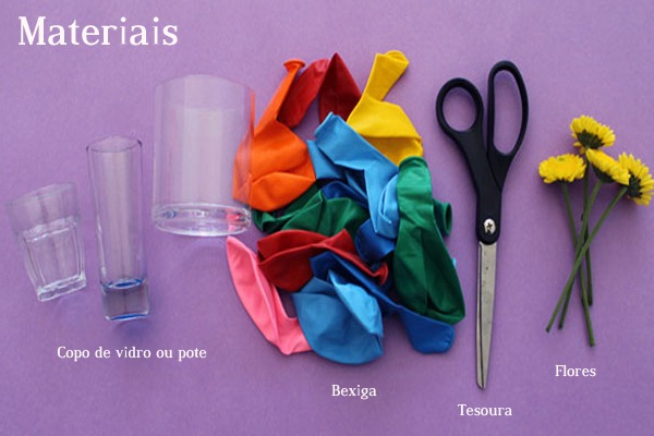 Materiais-DIY-Copo-Vaso-Bexiga-Flores Materiais-DIY-Copo-Vaso-Bexiga-Flores