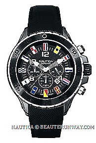 Nautica NST Chrono watches 2013 Ceramic N43509G Black White N43508G signal flag Stainless Steel timepiece signature J-class hour marker logo crown chronograph leather strap Nautica Boutiques USA, Cananda, Asia, Europe, Singapore