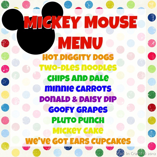 mickey mouse menu