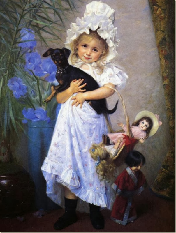Francine Charderon, Portrait de fillette avec ses poupées Francine Charderon, Portrait de fillette avec ses poupées