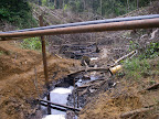 An oil spill on Timu Entsa creek in Oil Block 1-AB