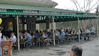 Almost all of the seats are outdoors, and the cafe is open 24/7.