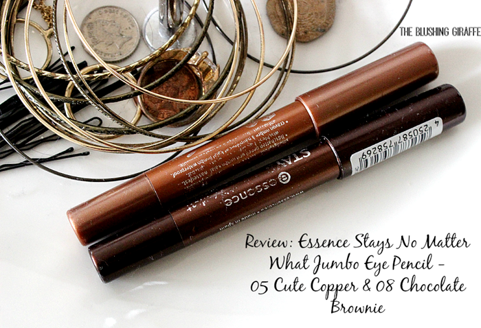 essence Stays No Matter What Jumbo Eye Pencil - 05 Cute Copper & 08 Chocolate Brownie review and swatch