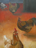 Kippen - 110 x 80 cm - olieverf op paneel (opdracht)