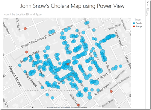 Cholera death visualization using Power View