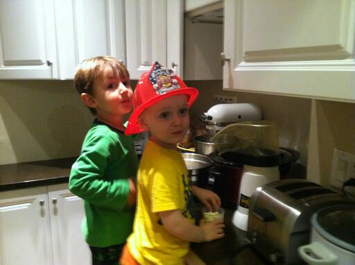 Andy and Gabriel making popcorn