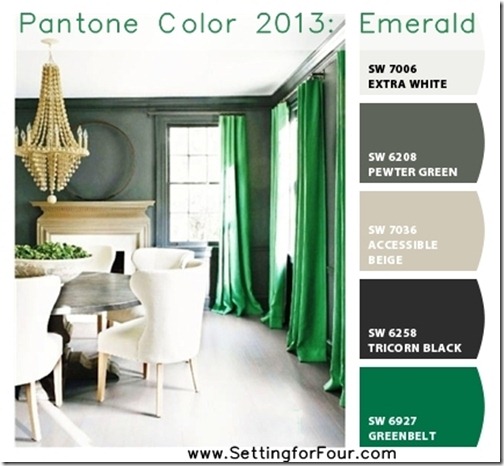 Chip it Palette with Pantone 2013 Emerald from Setting for Four.  Get the skinny here: http://www.settingforfour.com/2013/01/pantone-color-2013-emerald-with-sherwin.html  #color #paint 