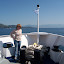 Barbara on the bow of the ship on the way to Albania.