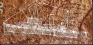 Rock Art,Western Arnhem Land.September10 2008.<br />Rock art at Djulirri,in the Wellington Range,Western Arnhem Land showing various more recent steam and sailing boats.<br />Photograph by Rick Stevens/