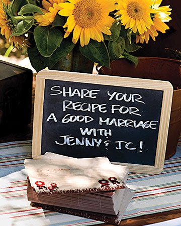 A chalkboard sign encourages guests to write a note, or A chalkboard sign encourages guests to write a note, or