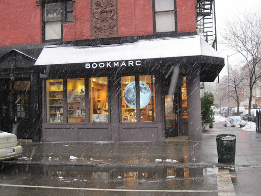 Another view from the outside of BookMarc -- you can see the snow starting to fall! BookMarc is located at 400 Bleecker Street in Manhattan.