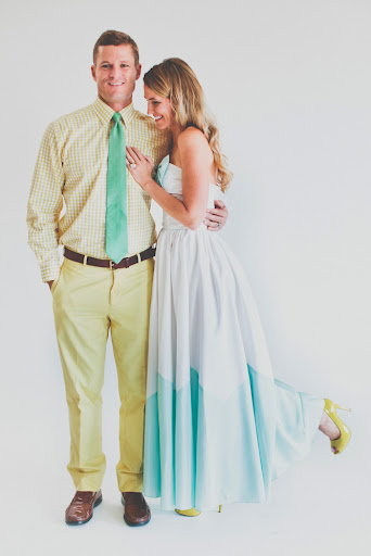 Lemon and mint, with white and brown accents, are a fashion-forward combination.