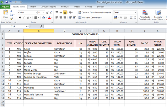 Como inserir SUBTOTAIS automáticos em uma planilha do Excel - Visual Dicas Como inserir SUBTOTAIS automáticos em uma planilha do Excel - Visual Dicas
