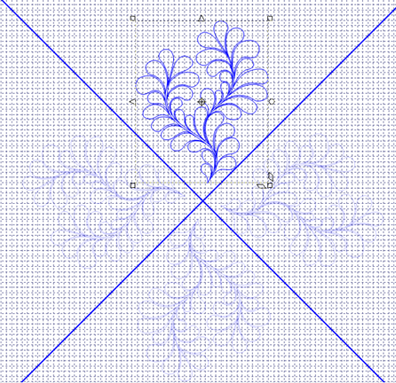 "Feather" motiv, der symmetriske former dannes med "Multiply, Rotate 4-ways".
