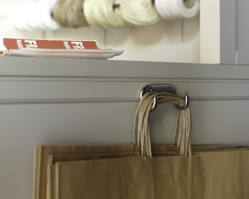 Another great piece of hardware from Sugatsune (sugatsune.com), a double hook. The two prongs hold shopping bags perfectly. Another great piece of hardware from Sugatsune (sugatsune.com), a double hook. The two prongs hold shopping bags perfectly.