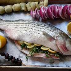 Whole Grilled Bass with Olives, Onion, and Artichoke Recipe