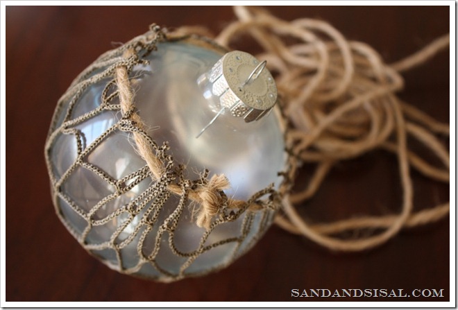 Tie Net Around Glass Float Ornament 
