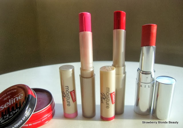 Tinted-lip-balm-Carmex-Moisture-Plus-pink-Berry-red-Chantecaille-Lip-Screen-Tint-Sardinia-spf-Vaseline-Paintthetownred