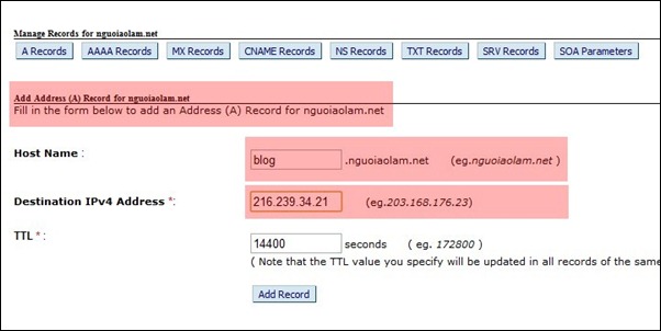 Thay đổi A record của Domain – Tên miền blog thiết kế - thiết kế giao diện blogger - blogspot