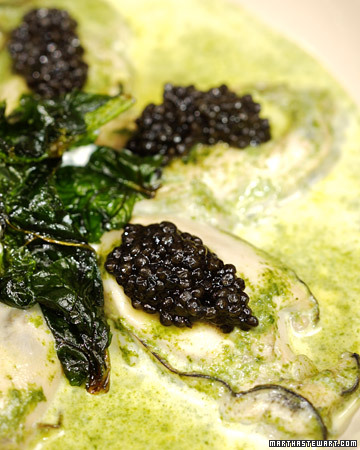 Emeril makes a delicious combination of oysters and caviar.