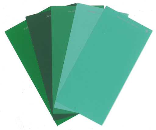 My emerald & turquoise color palette from the Martha Stewart Home Depot paint line. The boldness of both colors all at once is punchy enough to get me through Fall. (www.homedepot.com)