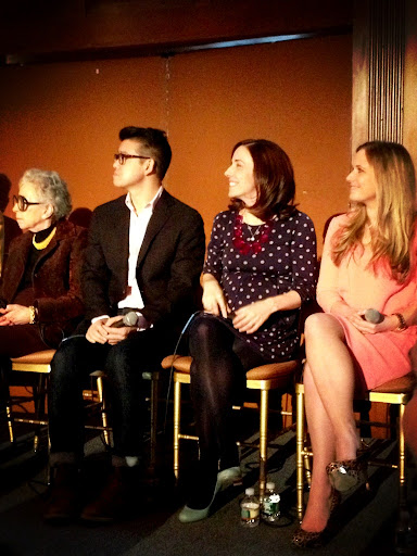 Sylvia Weinstock, Peter Som, Cheree Berry, and Abby Larson ready to take questions from brides in the audience. Sylvia Weinstock, Peter Som, Cheree Berry, and Abby Larson ready to take questions from brides in the audience.