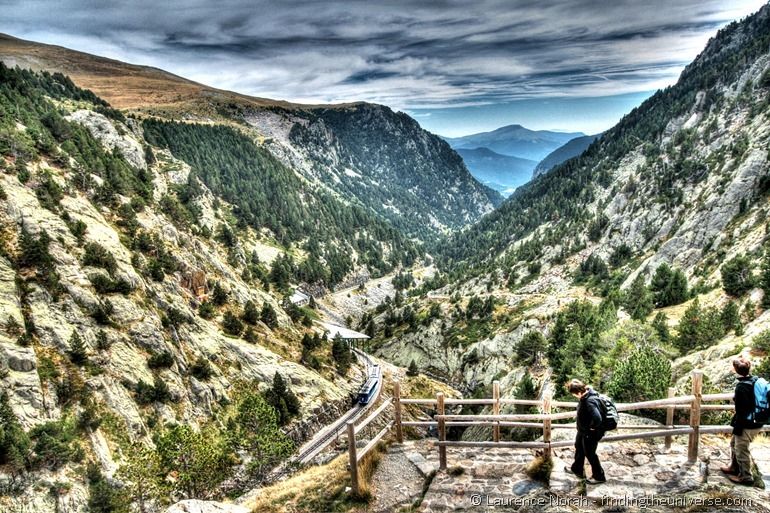 Train entering Nuria Valley Catalonia Pyrenees