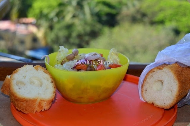 Peanut Potato salad served with baguette