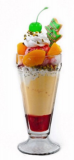 Swensens Ice Cream Sundae Christmas Frosty Knickerbocker green cherry, Xmas cookie tree, Strawberry ice cream, old fashion vanilla ice cream, strawberry sauce, peach chopped pistachio almonds Swensens Ice Cream Sundae Christmas Frosty Knickerbocker green cherry, Xmas cookie tree, Strawberry ice cream, old fashion vanilla ice cream, strawberry sauce, peach chopped pistachio almonds