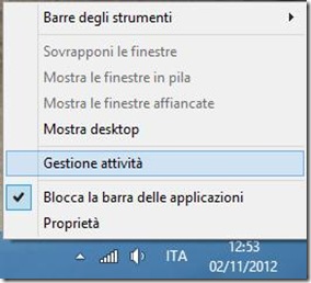 Barra applicazioni di Windows 8 Gestione attività