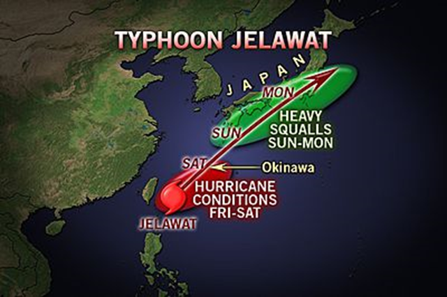 Projected path of Typhoon Jelawat, 28 September 2012. AccuWeather