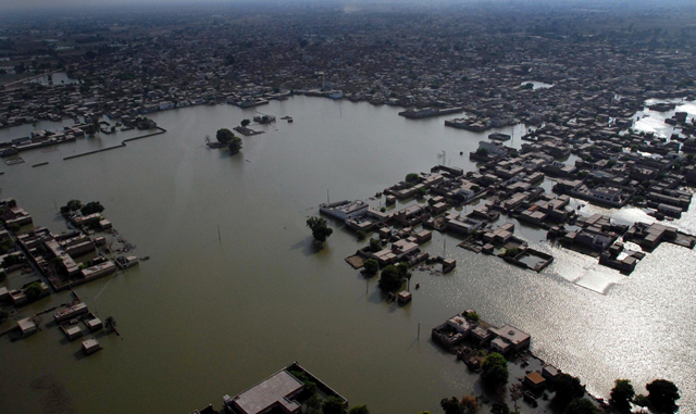 Aerial view of flooded city in Pakistan, 13 September 2011. MSNBC