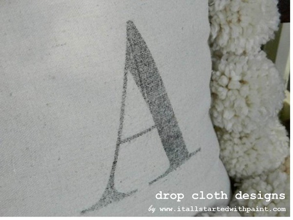 Monogrammed Drop Cloth Pom Pom Pillow Close-up