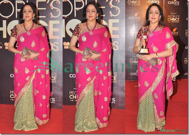 Hema_Malini_Pink_Green_Saree