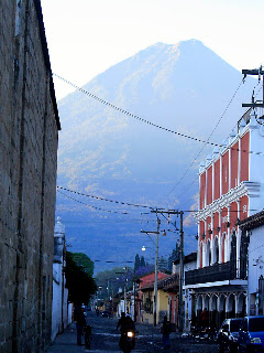 Volcán de Agua and early morning Antigua street scene. Photos by TOM HART..