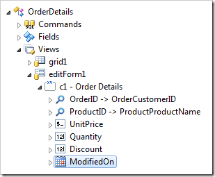 ModifiedOn data field in editForm1 of Order Details controller. ModifiedOn data field in editForm1 of Order Details controller.